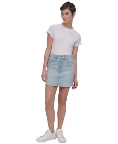 Dkny Jeans Women's Rhinestone-front Denim Mini Skirt In H8s - Heat Wave