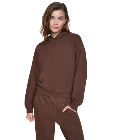 Dkny Jeans Women's Rhinestone Hooded Pull-on Sweatshirt In Brown