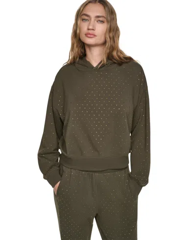 Dkny Jeans Women's Rhinestone Hooded Pull-on Sweatshirt In Green