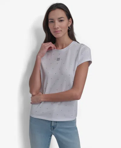 Dkny Jeans Women's Rhinestones Crewneck T-shirt In Gray