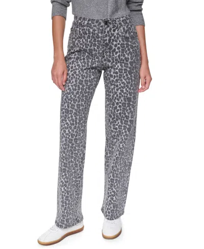 Dkny Jeans Women's Rhinestud Mid-rise Straight-leg Jeans In Silver