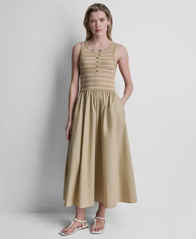 Dkny Jeans Women's Rib Henley Tank Maxi Dress In Neutral