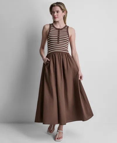 Dkny Jeans Women's Rib Henley Tank Maxi Dress In Brown