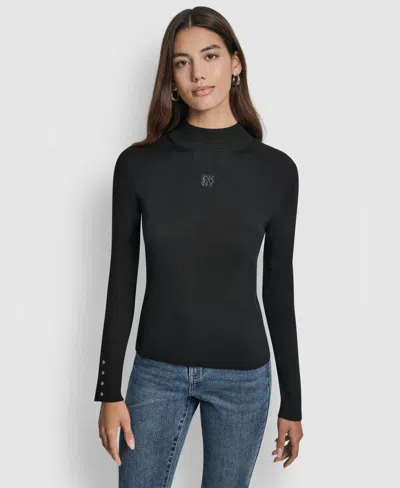 Dkny Jeans Women's Rib Long Sleeves Slim Fit Sweater In Black