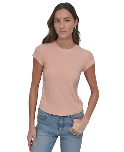 Dkny Jeans Women's Ribbed Cap-sleeve T-shirt In Trd - Tropcl Peach