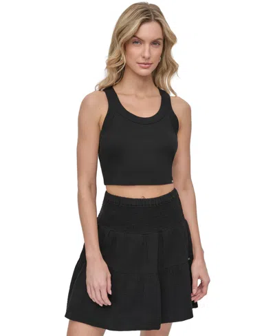 Dkny Jeans Women's Ribbed Cropped Tank Top In Blk - Black