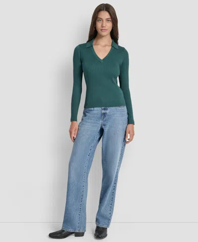 Dkny Jeans Women's Ribbed Long Sleeve Sweater In Green
