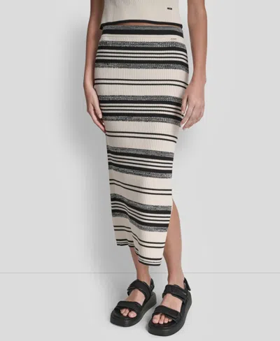 Dkny Jeans Women's Ribbed Stripe Pull-on Midi Skirt In Multi