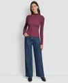 Dkny Jeans Women's Ripple Lace Mock Neck T-shirt In Burgundy