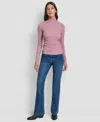 Dkny Jeans Women's Ripple Lace Mock Neck T-shirt In Pink