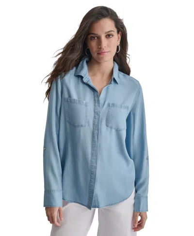 Dkny Jeans Women's Roll-tab-sleeve Button-front Shirt In Fjz - Chambray