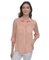 Dkny Jeans Women's Roll-tab-sleeve Button-front Shirt In Trd - Tropcl Peach