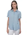 Dkny Jeans Women's Rolled-sleeve Button-up Shirt In Blue