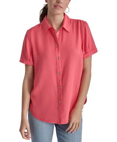 Dkny Jeans Women's Rolled-sleeve Button-up Shirt In Beach Coral