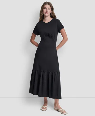 Dkny Jeans Women's Ruched Bodice Crewneck Long Dress In Black