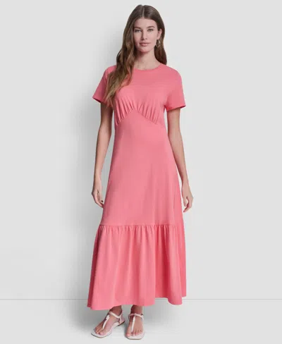 Dkny Jeans Women's Ruched Bodice Crewneck Long Dress In Pink