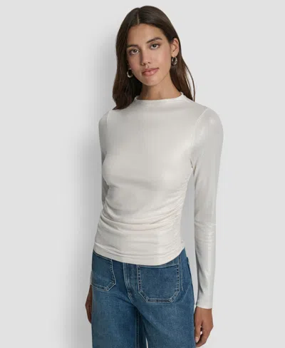 Dkny Jeans Women's Ruched Detail Long-sleeve Top In Neutral