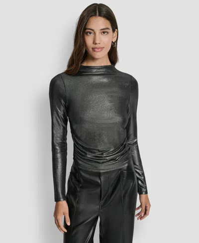 Dkny Jeans Women's Ruched Detail Long-sleeve Top In Black