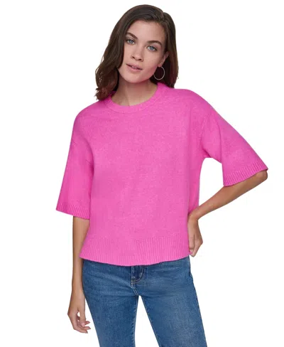 Dkny Jeans Women's Rugby Short-sleeve Crewneck Boxy Sweater In Pink
