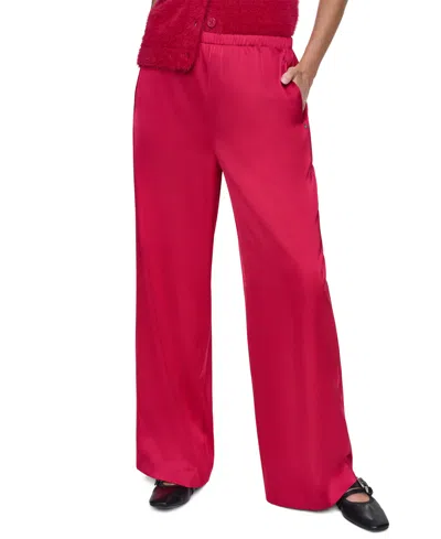 Dkny Jeans Women's Satin High-waist Wide-leg Pants In Red