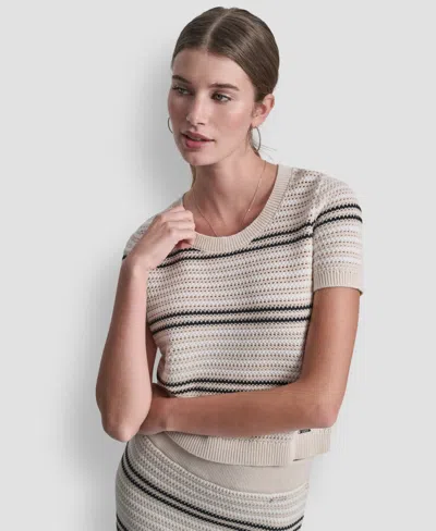Dkny Jeans Women's Scoop Neck Striped Pointelle Sweater In Neutral