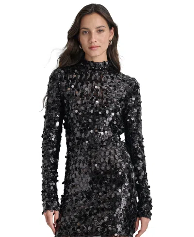 Dkny Jeans Women's Sequin & Paillette Embellished Long-sleeve Top In Blk - Black