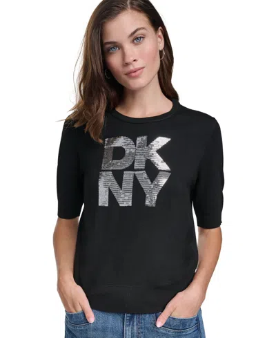 Dkny Jeans Women's Sequin Elbow-sleeve Sweater In Black
