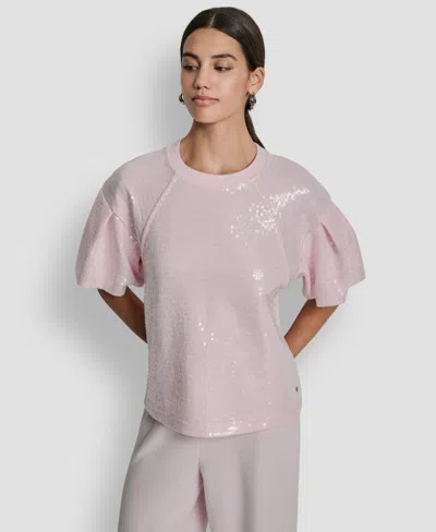 Dkny Jeans Womens Sequin Crew Neck Sweatshirt In Pink
