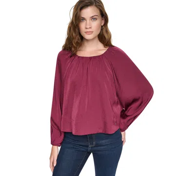 Dkny Jeans Women's Shirred Boat Neck Raglan Long-sleeve Top In Brown