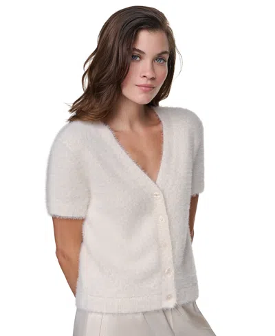 Dkny Jeans Women's Short-sleeve Brushed-knit V-neck Cardigan In White