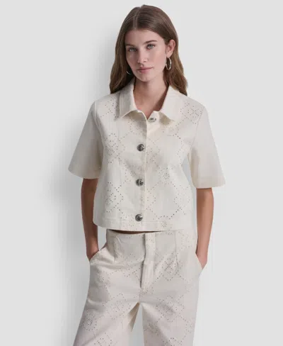 Dkny Jeans Women's Short-sleeve Button Front Shirt In Neutral
