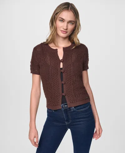 Dkny Jeans Women's Short-sleeve Crewneck Cardigan In Brown