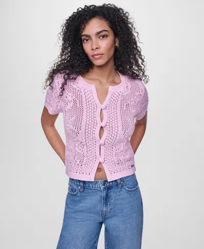 Dkny Jeans Women's Short-sleeve Crewneck Cardigan In Pink