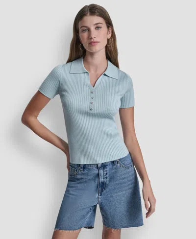 Dkny Jeans Women's Short-sleeve Rib Collared Polo Top In Blue