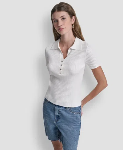 Dkny Jeans Women's Short-sleeve Rib Collared Polo Top In Multi