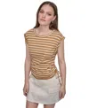 Dkny Jeans Petite Cotton Ruched Side-tie Sleeveless Tee In Brown