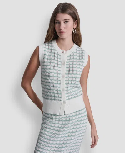 Dkny Jeans Women's Sleeveless Button-front Crewneck Sweater In Blue