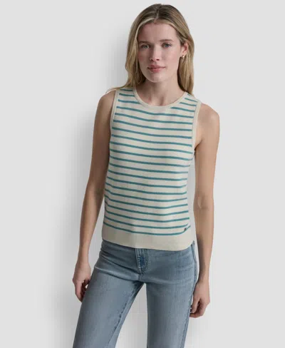 Dkny Jeans Women's Sleeveless Crew Neck Striped Sweater In Green