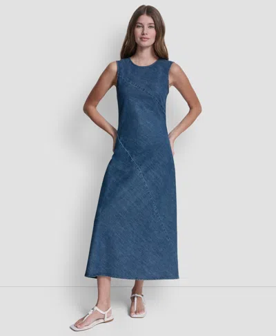 Dkny Jeans Women's Sleeveless Crewneck Bias Cut Dress In Blue
