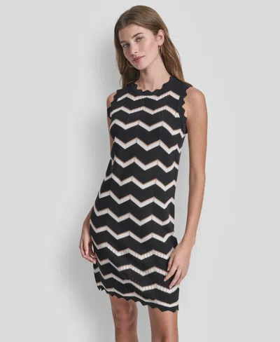 Dkny Jeans Women's Sleeveless Crewneck Stripe Short Dress In Black