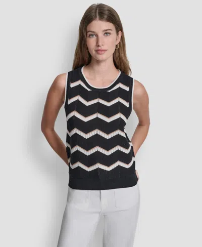 Dkny Jeans Women's Sleeveless Crewneck Stripe Sweater In Black