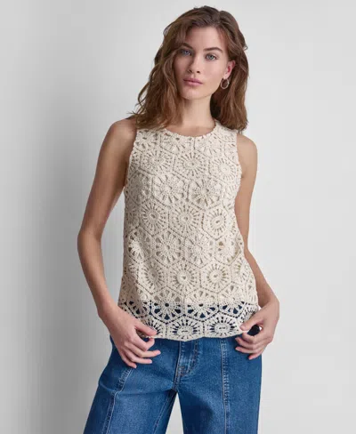 Dkny Jeans Women's Sleeveless Crochet Knit Tank Top In Brown