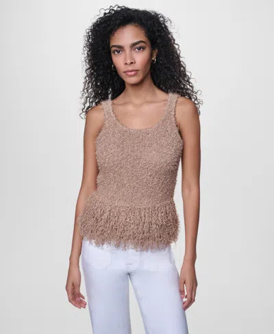 Dkny Jeans Women's Sleeveless Cropped Fringe Tank Top In Brown