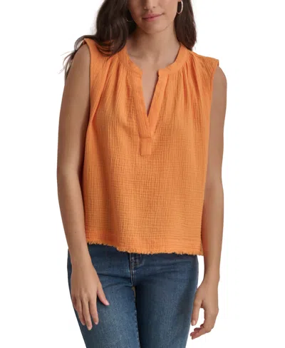 Dkny Jeans Women's Sleeveless Double-crepe Gauze Crop Top In Orange Blossom