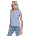 Dkny Jeans Womens Sleeveless Double Crepe Gauze Crop Top Cotton Gauze Pull On Shorts In Pxk - Forever Blue