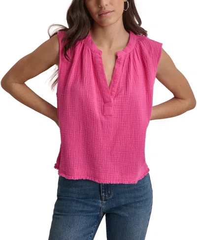 Dkny Jeans Women's Sleeveless Double-crepe Gauze Crop Top In Shocking Pink