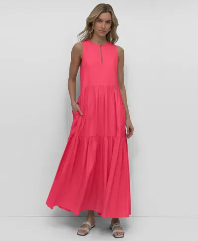 Dkny Jeans Women's Sleeveless Keyhole Crewneck Tiered Maxi Dress In Multi