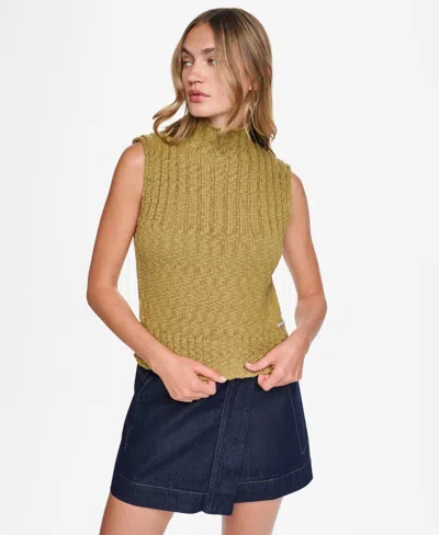 Dkny Jeans Women's Sleeveless Mock Neck Ribbed Sweater In Brown