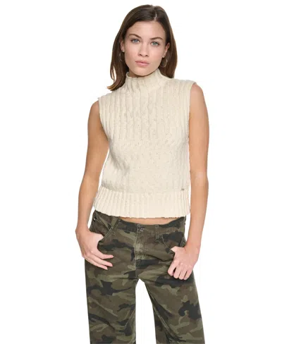 Dkny Jeans Women's Sleeveless Mock Neck Ribbed Sweater In Neutral