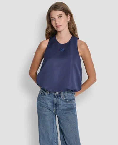 Dkny Jeans Women's Sleeveless Rhinestone Button Bubble Top In Blue